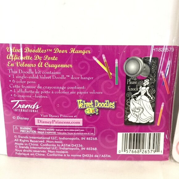 New 3 Disney Princess Cinderella Tinker Bell Velvet Doodle Door Hanger & Pencils - Picture 6 of 7